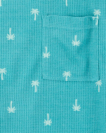 Kid Palm Tree Print Loose Fit Waffle Knit 2-Piece Pyjamas - Turquoise, 