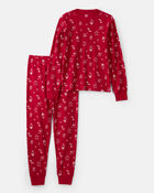 Adult Christmas 100% Cotton Snug Fit 2-Piece Pyjamas - Red, image 1 of 3 slides