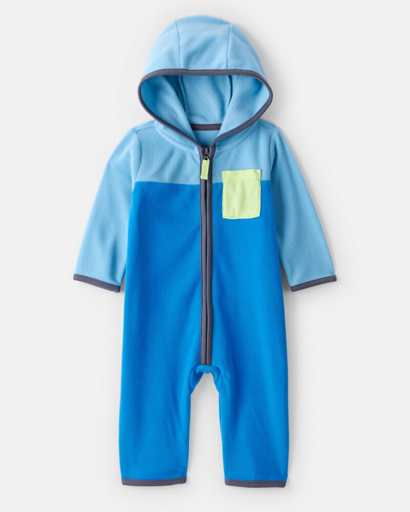 Baby Boy Colour Block Fleece Long-Sleeve Jumpsuit - Blue, image 1 of 4 slides