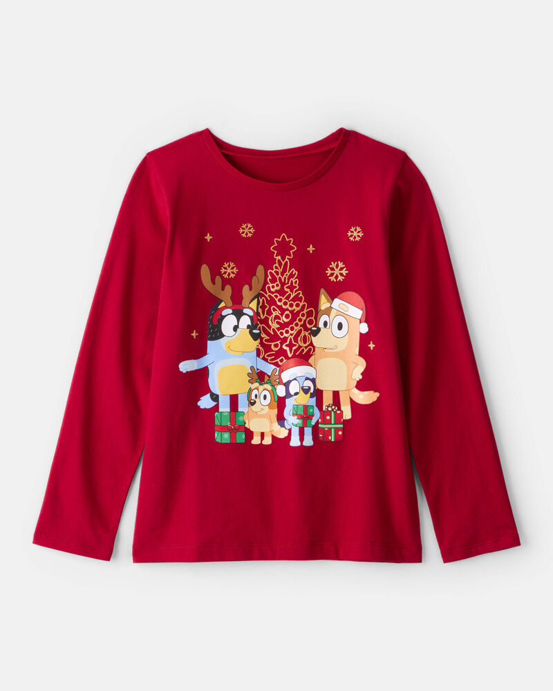 Girls Christmas Bluey&trade; Long-Sleeve Graphic Tee - Red, image 1 of 3 slides