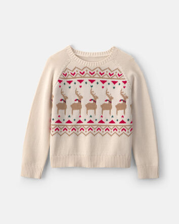 Girls Reindeer Fair Isle Sweater - Cream, 