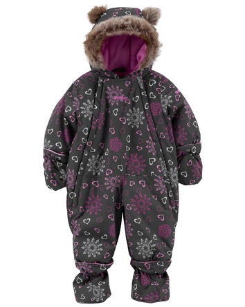 Baby Hooded 1-Piece Snowflake Print Snowsuit, 