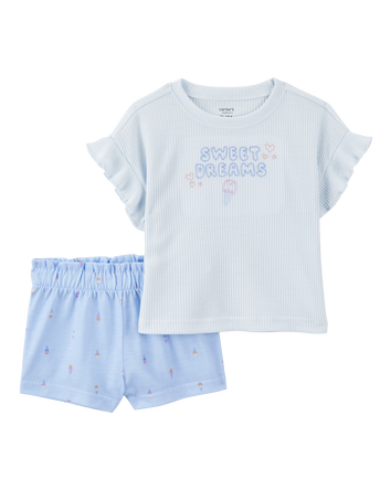 Tout-petit fille - Pyjama 2 pièces décontracté imprimé de crème glacée - Bleu, 