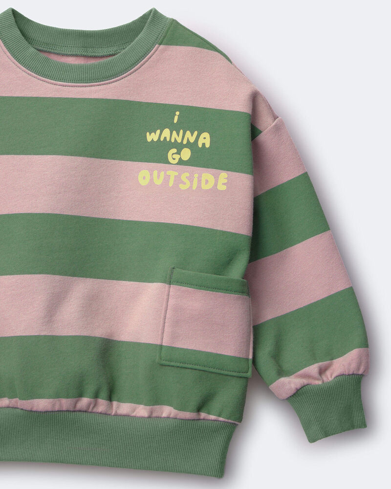 Toddler 'I Wanna Go Outside!' Otter Sweatshirt&trade; with Pockets in Stripes - Olive/Pink, image 6 of 6 slides