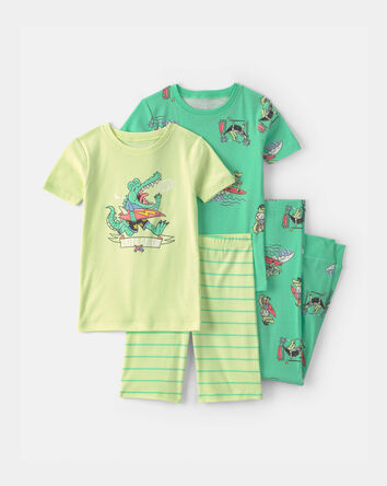 Gar&ccedil;ons - Pyjama 4 pi&egrave;ces en 100&nbsp;% coton &agrave; motif d&rsquo;alligator surfeur - Vert, 