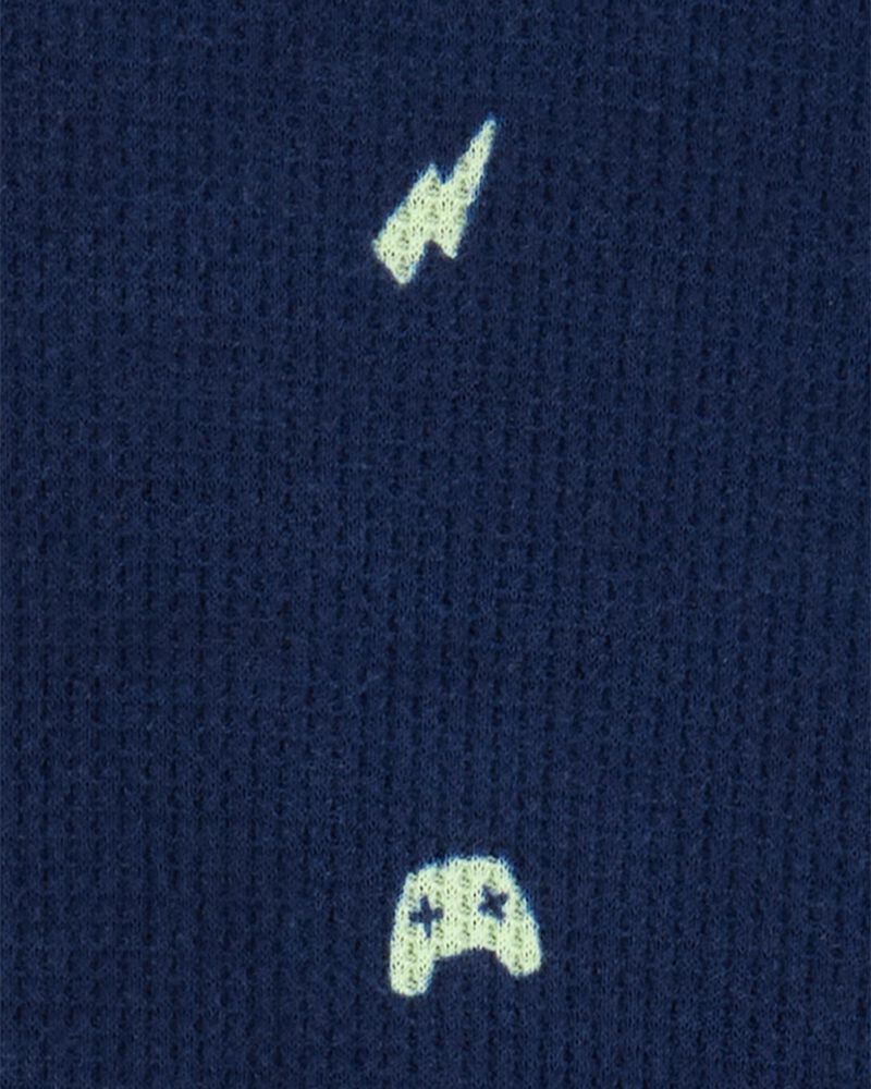 Garçons - Pyjama 2 pièces décontracté en tricot gaufré imprimé gamer - Bleu marine, image 2 sur 3 diapositives