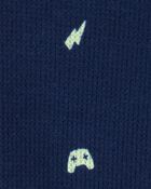 Garçons - Pyjama 2 pièces décontracté en tricot gaufré imprimé gamer - Bleu marine, image 2 sur 3 diapositives