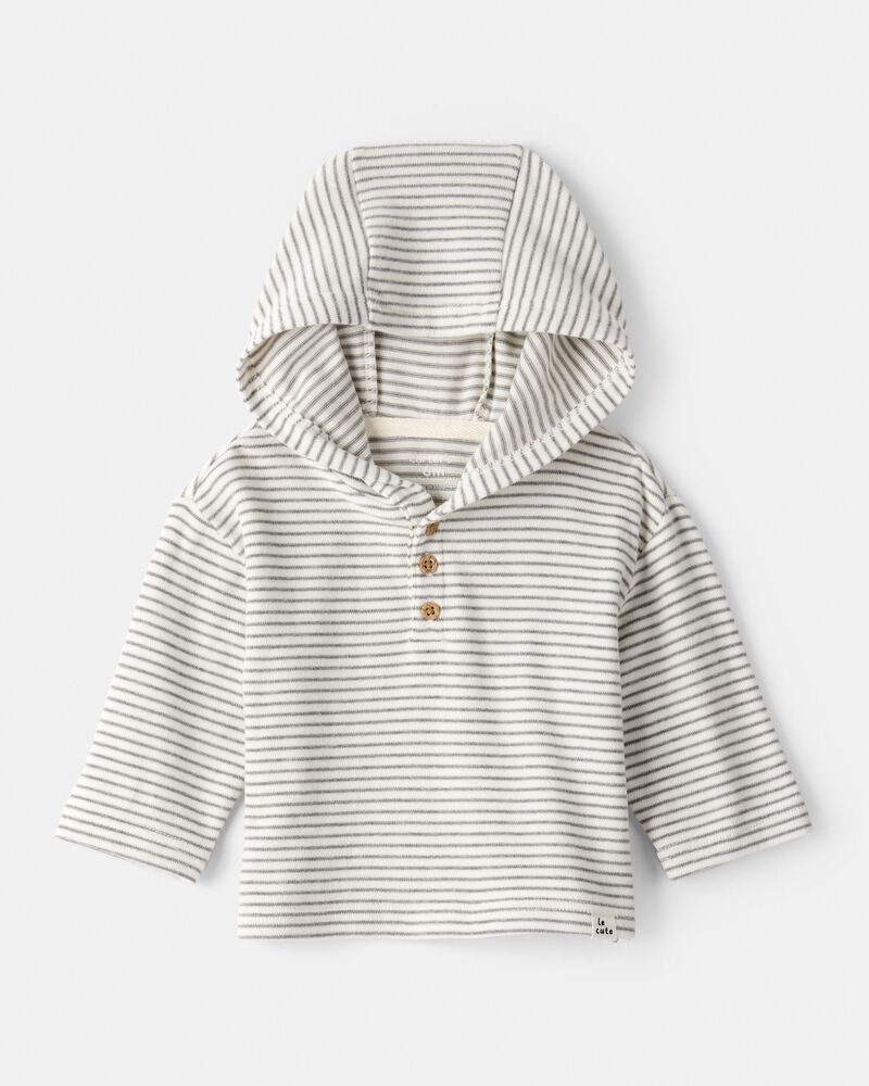 Baby Boy Long-Sleeve Striped Hooded Top - Grey, image 1 of 4 slides