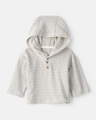 Baby Boy Long-Sleeve Striped Hooded Top - Grey, image 1 of 4 slides