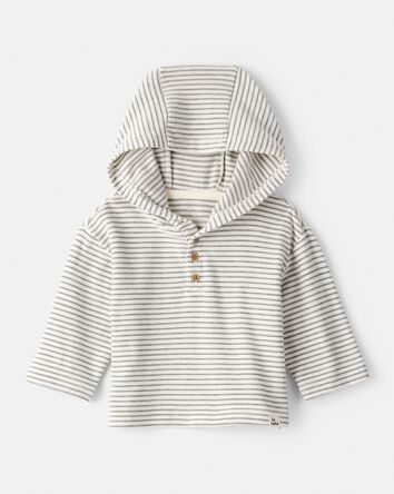 Baby Boy Long-Sleeve Striped Hooded Top - Grey, 