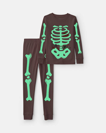 Girls 2-Piece Halloween Skeleton 100% Cotton Snug Fit Pyjama Set - Pink, 