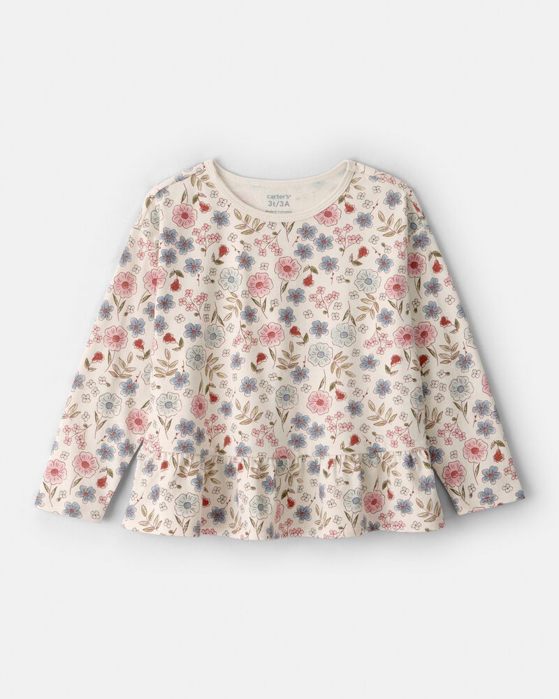 Toddler Girl Floral Print Long Sleeve Top - White, image 1 of 3 slides