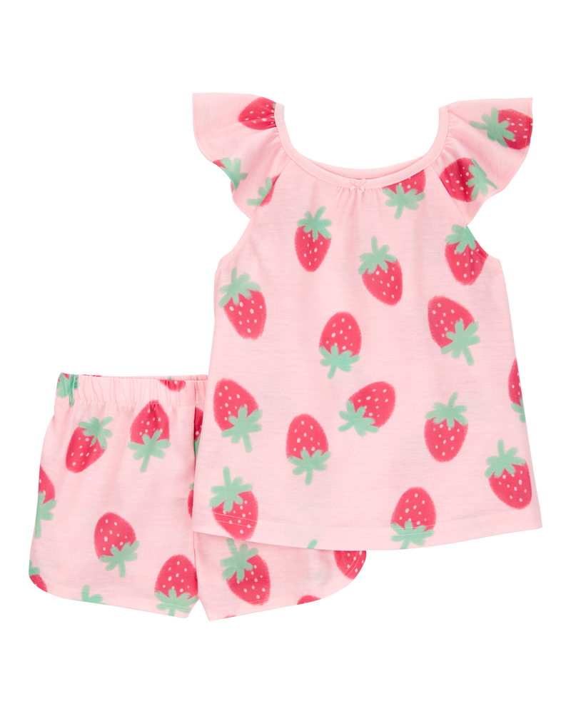 Tout-petit fille - Pyjama 2 pièces décontracté imprimé de fraise - Rose, image 1 sur 3 diapositives