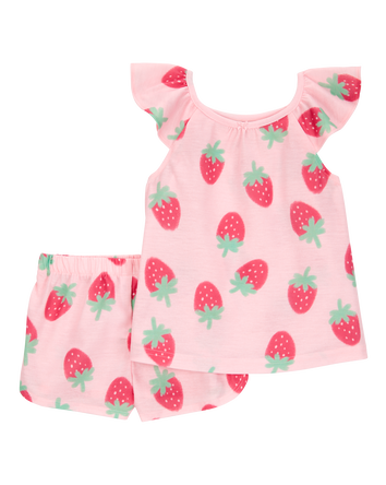 Toddler Girl Strawberry Print Loose Fit 2-Piece Pyjamas - Pink, 