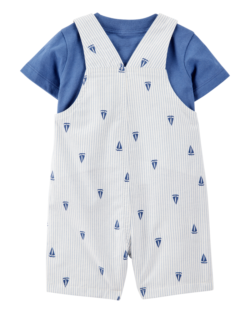 Baby 2-Piece Tee & Sailboat Shortall Set - Blue, image 2 of 5 slides