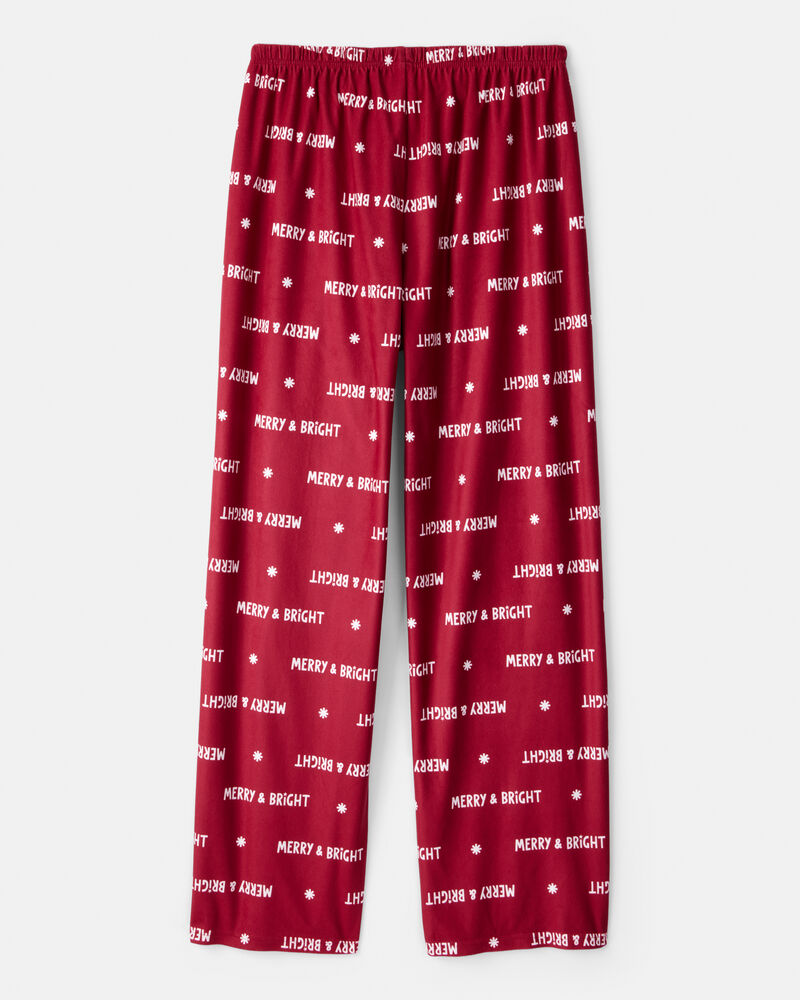 Adult Merry & Bright Christmas Loose Fit Pajama Bottoms - Red, image 2 of 4 slides