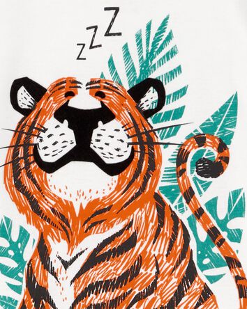 Pyjama 2 pièces en coton ajusté à imprimé de tigre , 