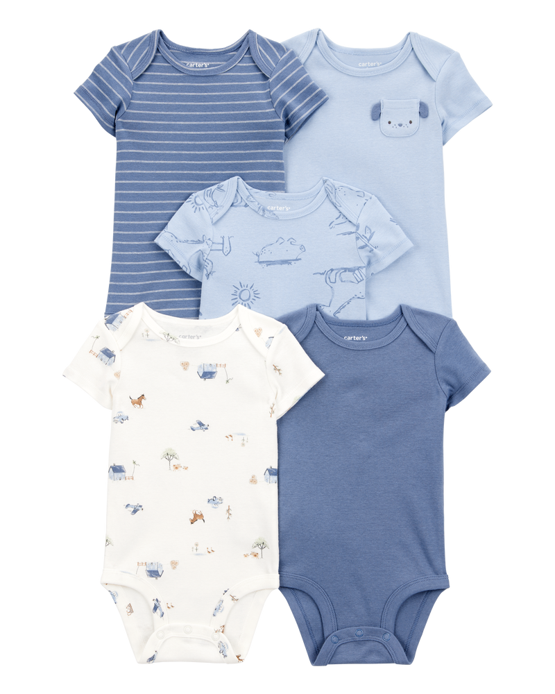 Baby Boy 5-Pack Dog Short-Sleeve Cotton Bodysuits, image 1 of 8 slides