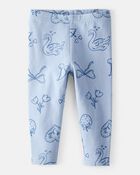 Baby Girl Bow Icon Pull-On Stretch Leggings - Blue, image 1 of 4 slides