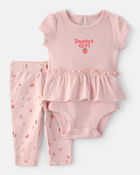 Baby Girl Fruit Print Short Sleeve Bodysuit & Pant Set - Pink, image 1 of 5 slides
