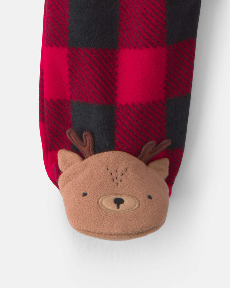 Baby Buffalo Check Fleece 2-Way Zip Sleeper - Red/Black, image 3 of 6 slides