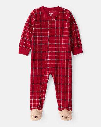 Toddler Boy Plaid Fleece Long-Sleeve Loose Fit 1-Piece Pajamas - Red, 