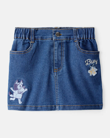 Toddler Girl Bluey Embroidered Denim Skirt - Blue, 