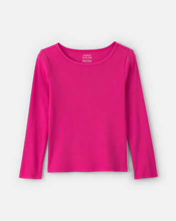 Girls Long-Sleeve Ribbed Top - Pink, 