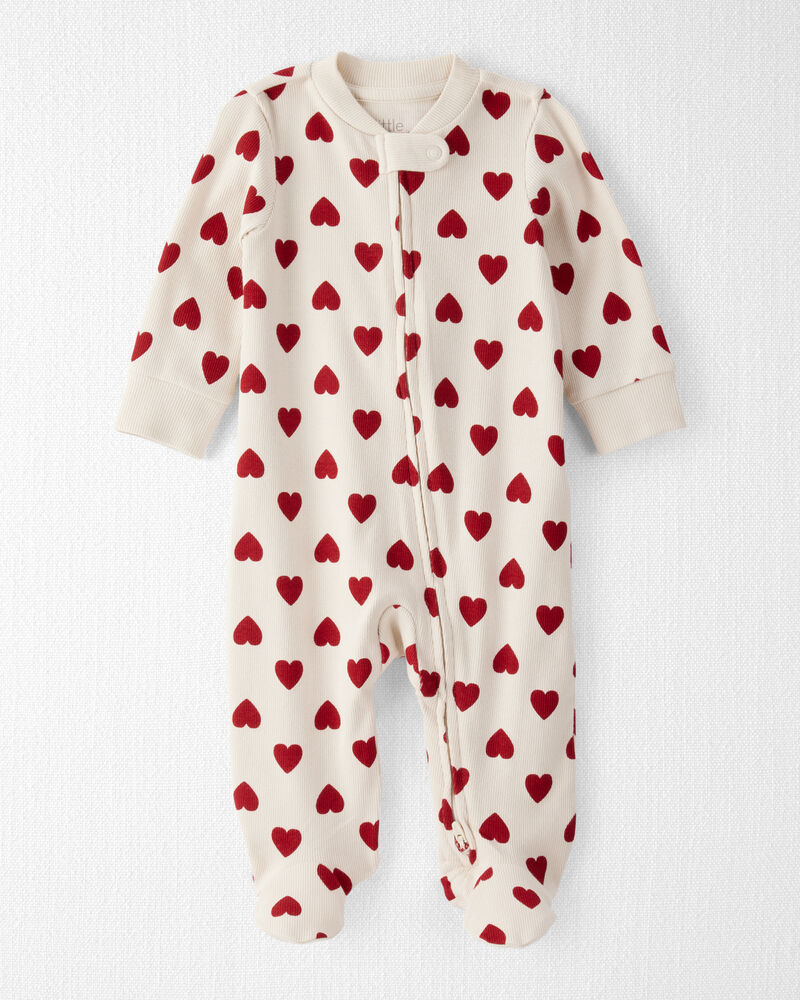 Baby Organic Cotton Sleep & Play Pyjamas in Forever Hearts Print, image 1 of 5 slides