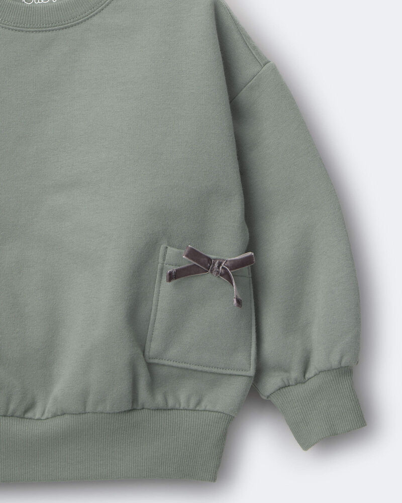 Toddler Girl Otter Sweatshirt&trade; with Bow Pockets - Olive, image 5 of 5 slides
