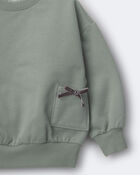 Toddler Girl Otter Sweatshirt&trade; with Bow Pockets - Olive, image 5 of 5 slides