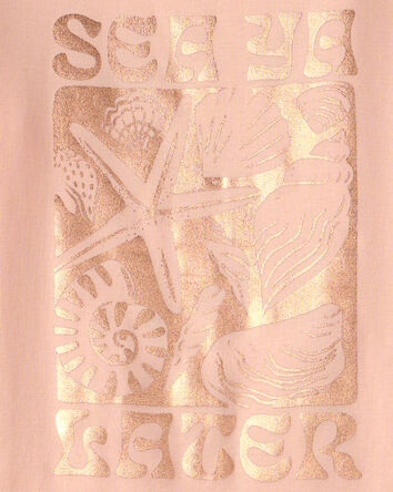 Girls Seashells 100% Cotton Short-Sleeve Snug Fit 4-Piece pyjama Set - Pink/Orange, 