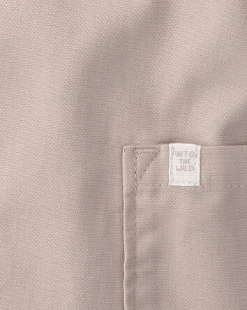 B&eacute;b&eacute; gar&ccedil;on - Ensemble 2 pi&egrave;ces barboteuse &agrave; manches courtes en toile, couleur unie - Brun, 