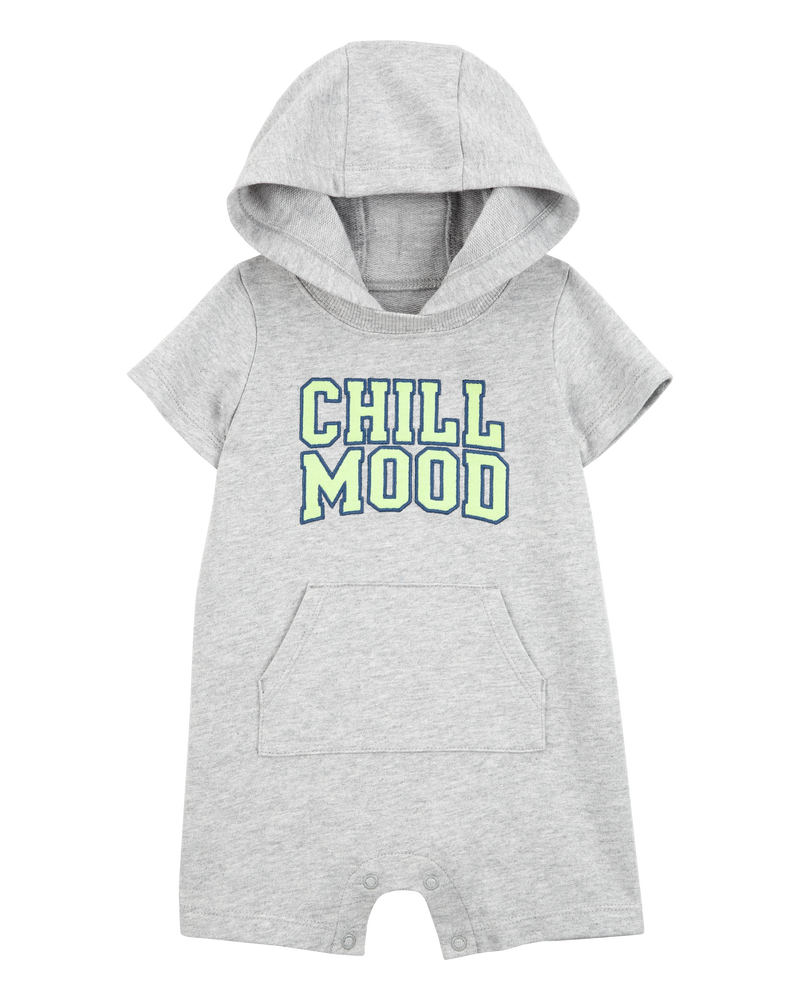Baby "Chill Mood" Hooded Romper -Grey, image 1 of 3 slides