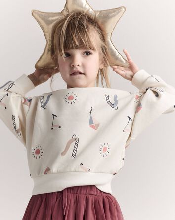 Toddler Dolman-Sleeve Sweatshirt in Park Day Print - Cream, 