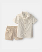 Tout-petit gar&ccedil;on - Ensemble 2 pi&egrave;ces chemise boutonn&eacute;e boutonn&eacute;e et short en chambray - Ivoire/Brun, image 1 sur 2 diapositives
