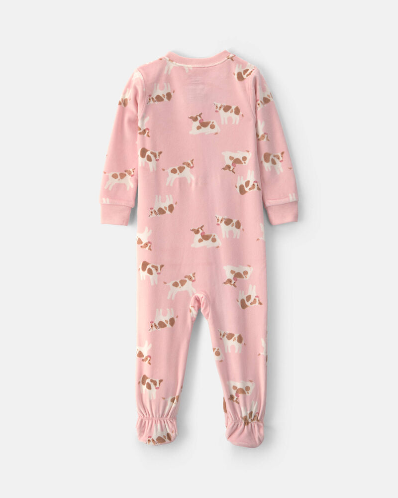 B&eacute;b&eacute; fille - Pyjama ajust&eacute; 1-pi&egrave;ce en DreamPlush avec pieds et fermeture &agrave; glissi&egrave;re double sens &agrave; motif vache - Rose, image 2 sur 5 diapositives