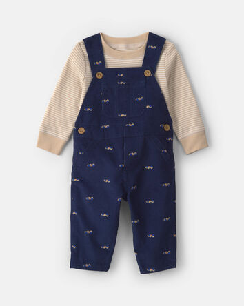 Baby Boy 2-Piece Car Corduroy Long-Sleeve Overall Set - Navy Blue/Cream, 