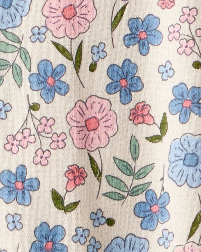 Toddler Girl Floral 100% Cotton Snug Fit Footie 1-Piece Pyjamas - Ivory, image 2 of 3 slides
