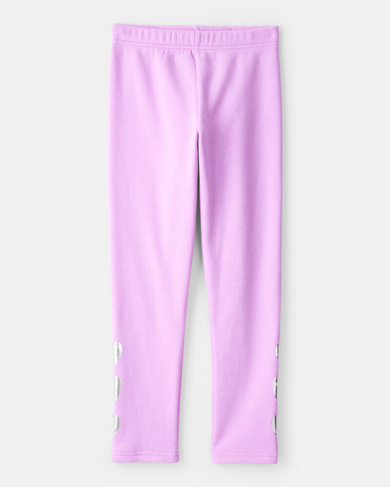 Kid Metallic Heart Pull-On Stretch Cozy Leggings Purple