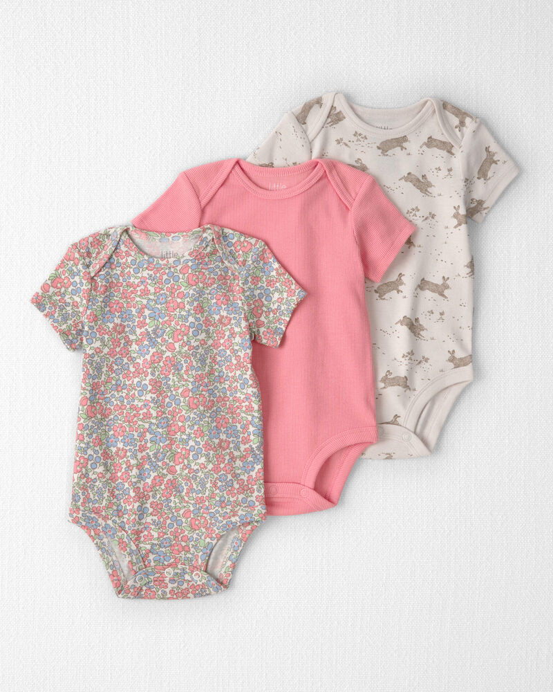 Baby Girl 3-Pack Organic Cotton Bodysuits in Spring Floral, image 1 of 6 slides