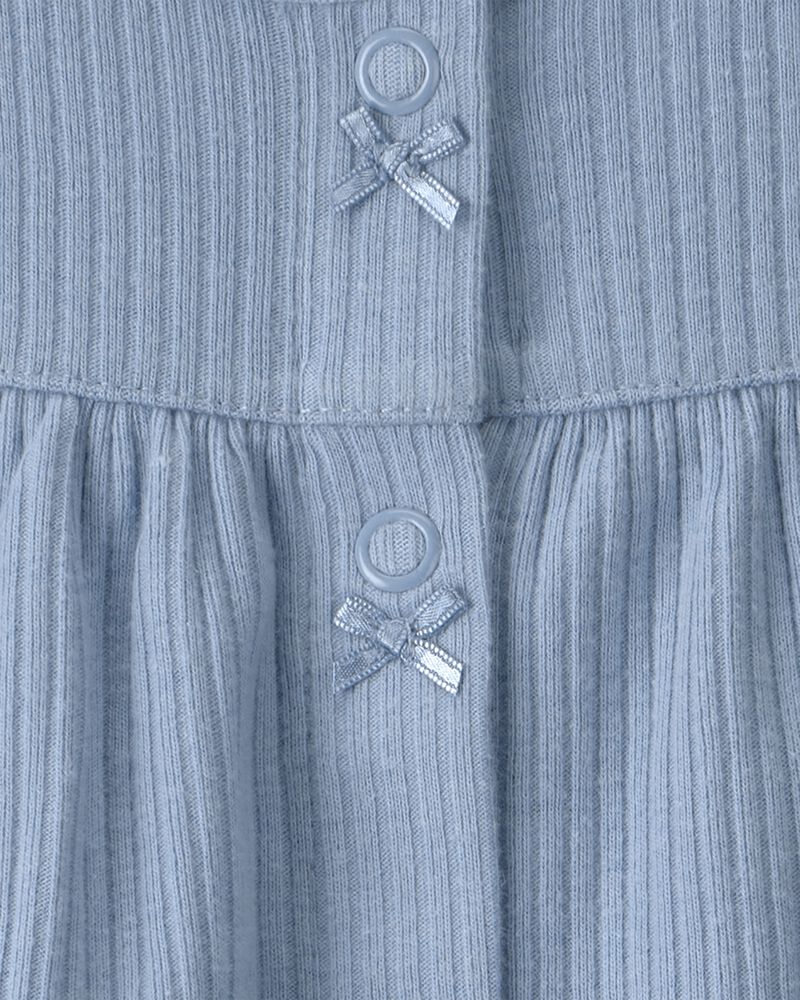 Baby Girl Rib Short-Sleeve Romper - Blue, image 2 of 3 slides