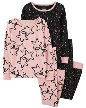 Pyjama 4 pièces en coton ajusté à motif d’étoile, 