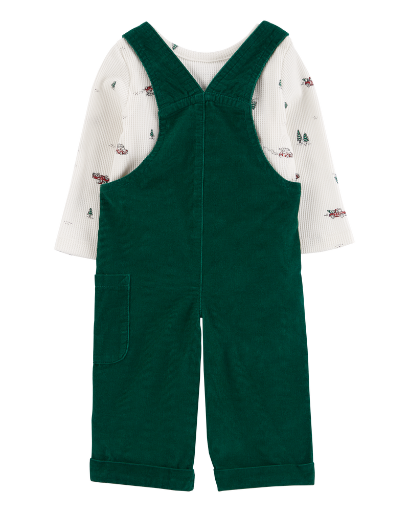 Baby 2-Piece Holiday Thermal Tee & Corduroy Overalls Set, image 2 of 6 slides