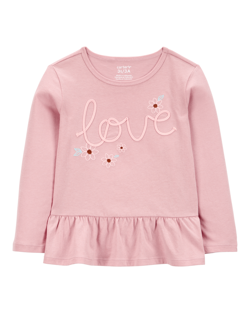 Toddler Love Long-Sleeve Peplum Top - Pink, image 1 of 3 slides
