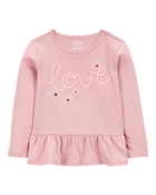 Toddler Love Long-Sleeve Peplum Top - Pink, image 1 of 3 slides