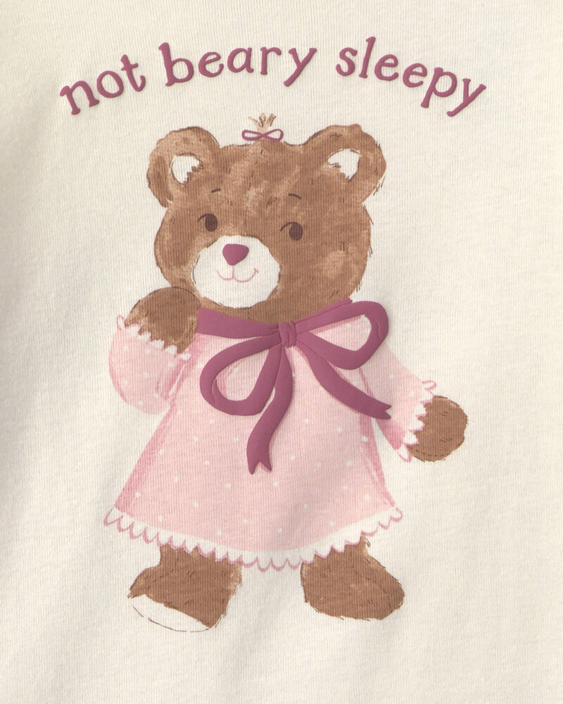 Girls 4-Piece Varsity Bear 100% Cotton Snug Fit Pyjama Set - Pink/Cream, image 4 of 6 slides