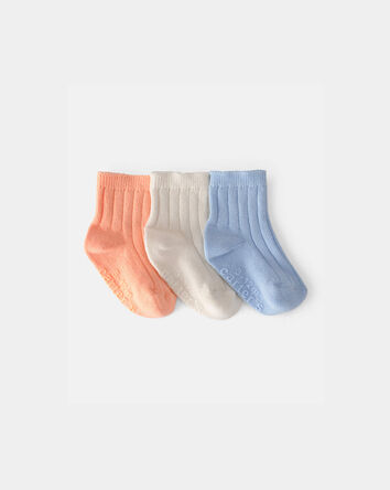 Baby 3-Pack Ankle Socks - Orange/Blue/Cream, 