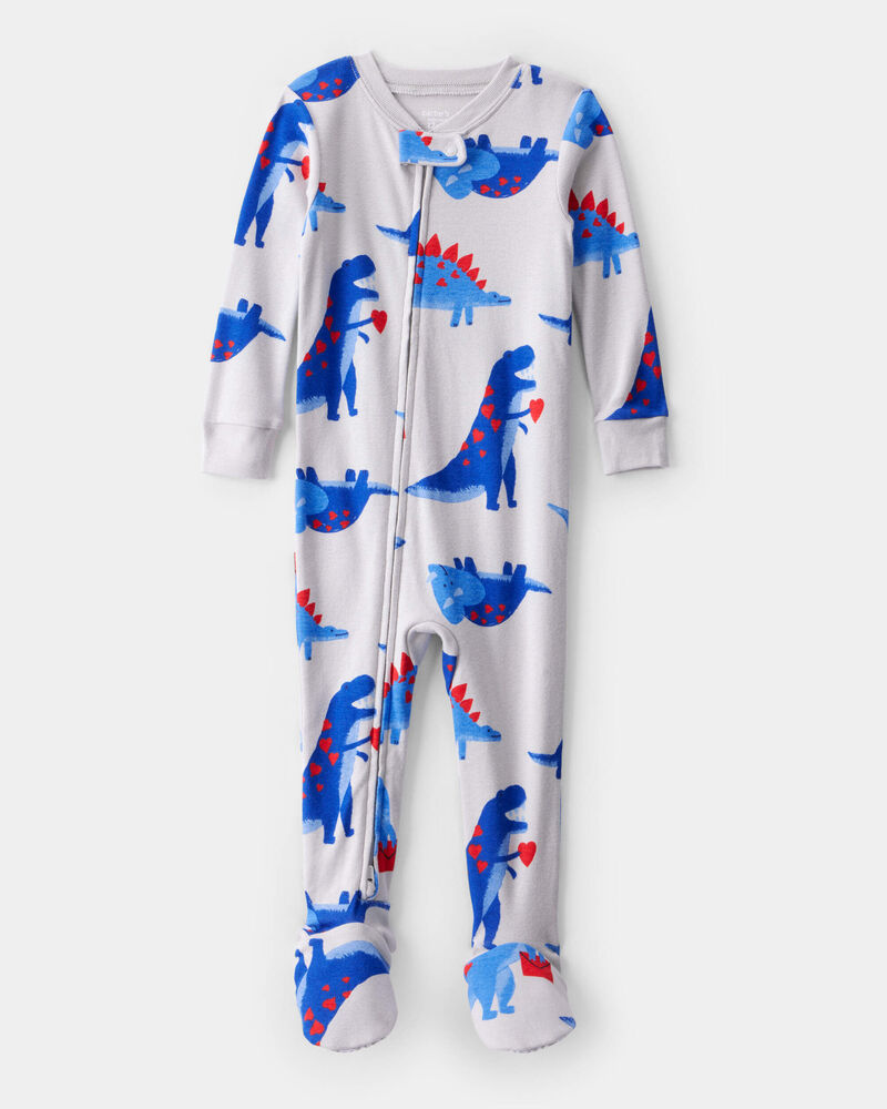 Toddler Boy Dinosaur 100% Cotton Snug Fit Footie 1-Piece Pyjamas - Grey, image 1 of 3 slides