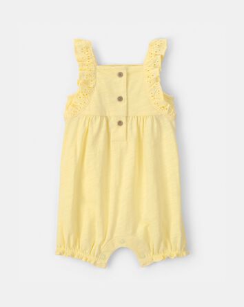 Baby Girl Ruffle Eyelet Sleeveless Romper - Yellow, 